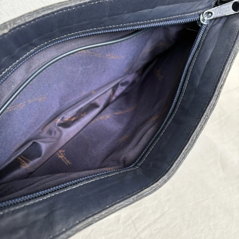 ETIENNE AIGNER Vintage Navy Blue Pleated Leather Shoulder Bag Purse Classic - Picture 12 of 17